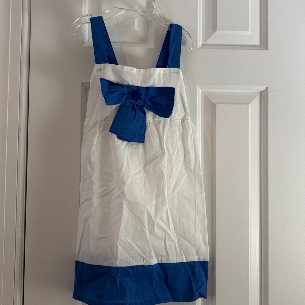 NWT Mira Blue and White Sleeveless Dress with Bow